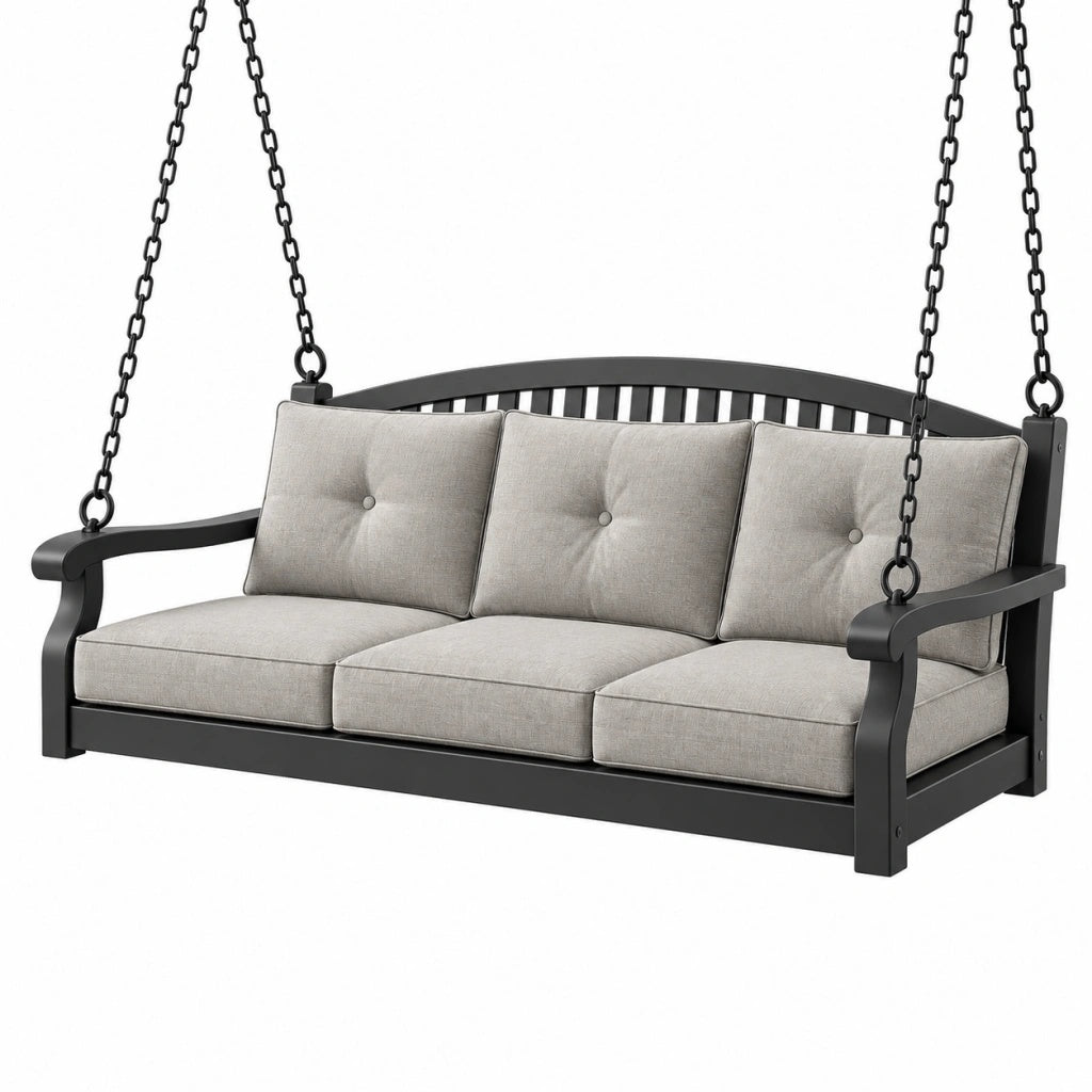 Huśtawka ogrodowa 3-osobowa 190 x 70 x 60 cm metalowa czarno-szara wisząca