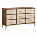 Komoda 150 x 40 x 85 cm z 9 szufladami w kolorze orzechowym i kremowym - styl retro