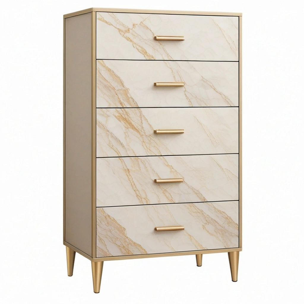 Komoda 80 x 40 x 120 cm z 5 szufladami w kolorze kremowym ze złotymi detalami