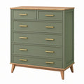 Komoda 100 x 45 x 120 cm zielona drewniana z 6 szufladami w stylu retro