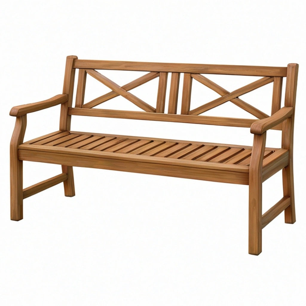 Ławka ogrodowa 120 x 60 x 90 cm z drewna brązowa - dwuosobowa z oparciem