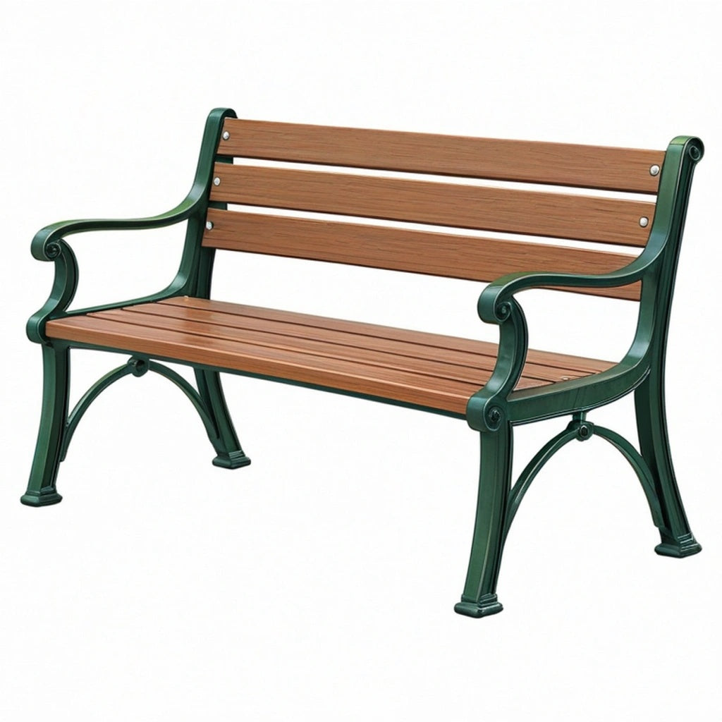 Ławka ogrodowa 150 x 65 x 85 cm z drewna i metalu brązowo-zielona klasyczna