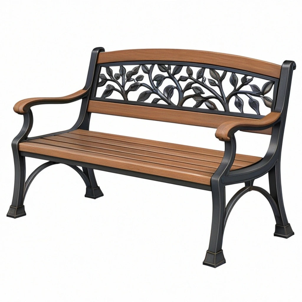 Ławka ogrodowa 120 x 60 x 85 cm z drewna i metalu brązowo-czarna dekoracyjna